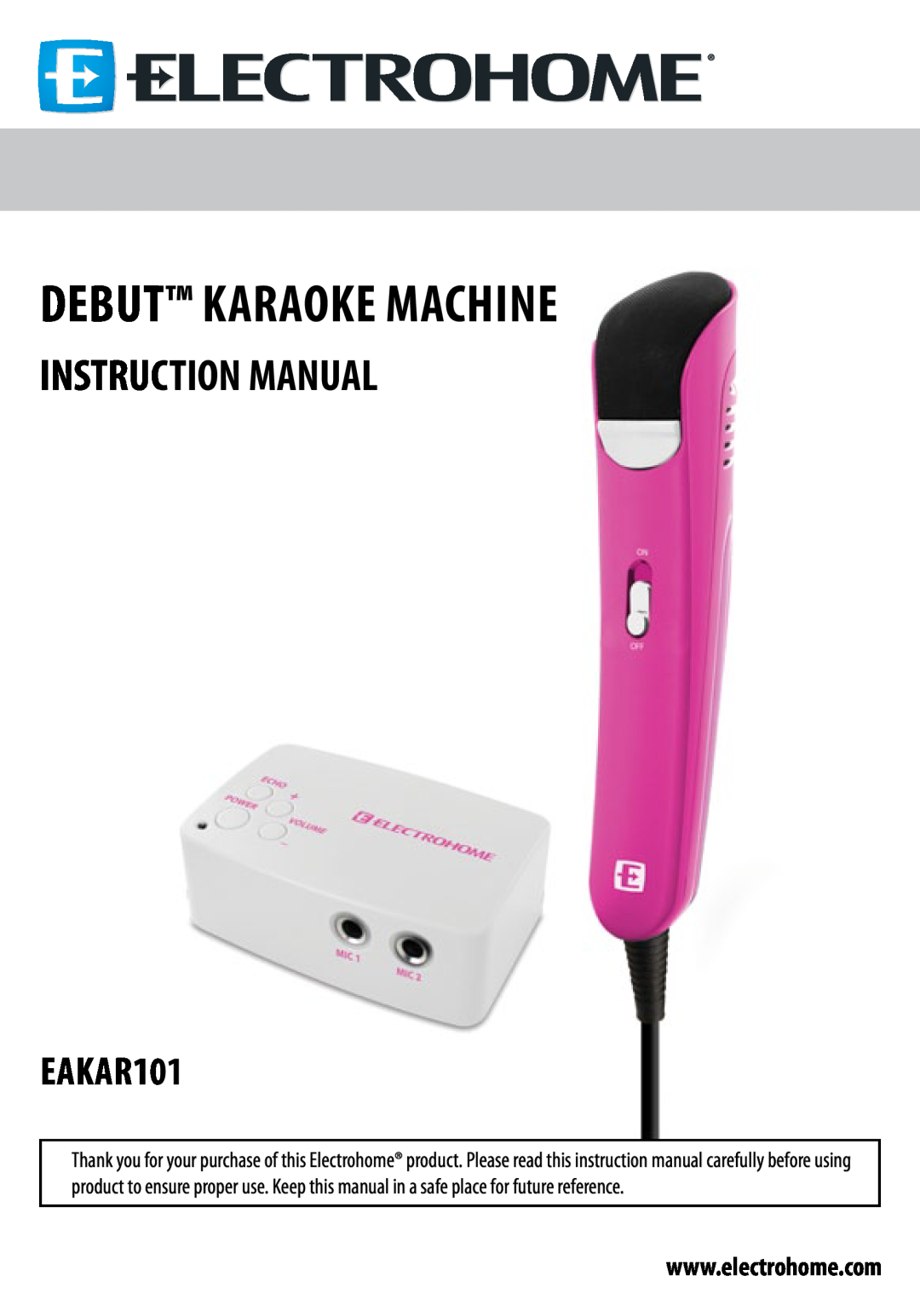 Electrohome EAKAR101 instruction manual Debut Karaoke Machine 
