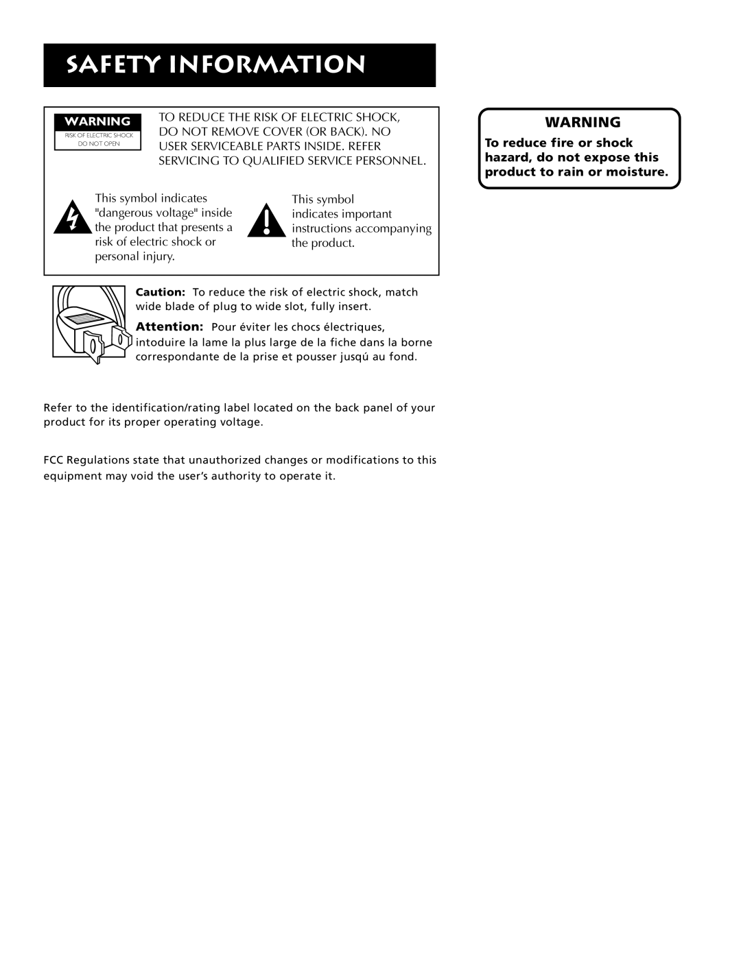 Electrohome RV-3798 manual Safety Information 