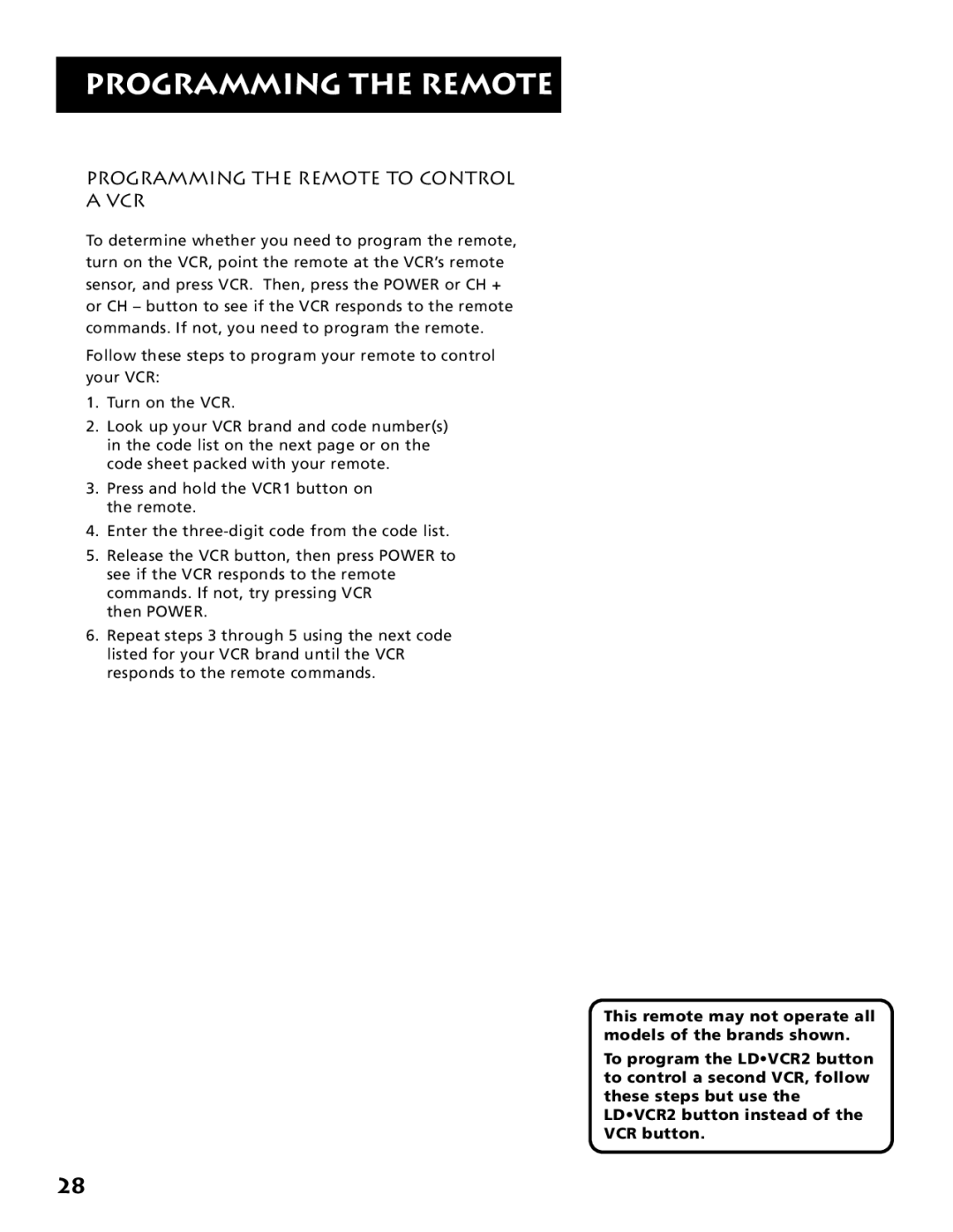 Electrohome RV-3798 manual Programming the Remote to Control VCR 