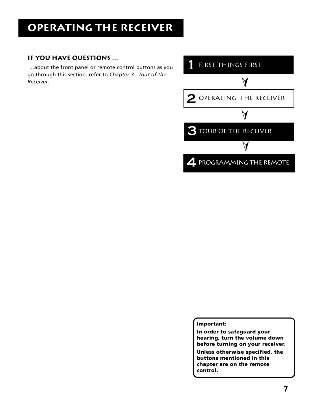 Electrohome RV-3798 manual Operating the Receiver 