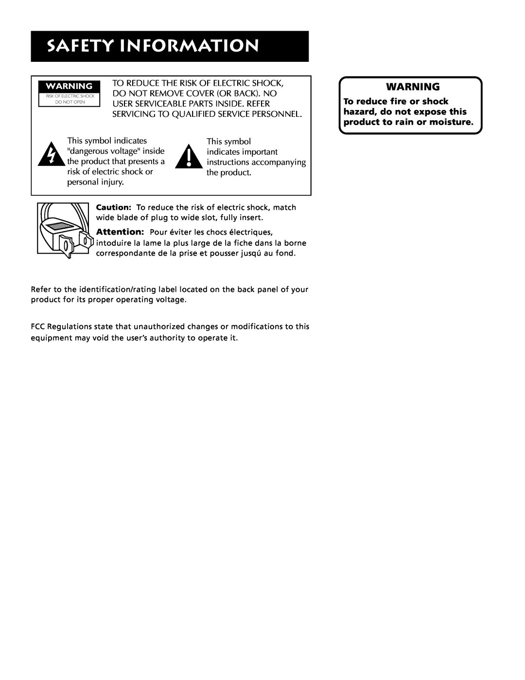 Electrohome RV-3798 manual Safety Information 