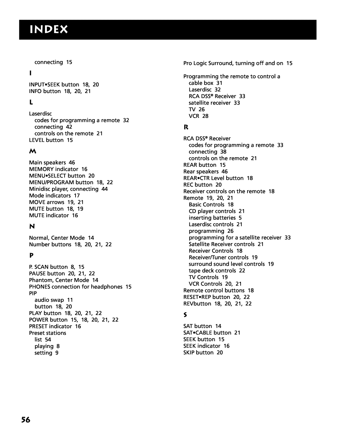 Electrohome RV-3798 manual Index 