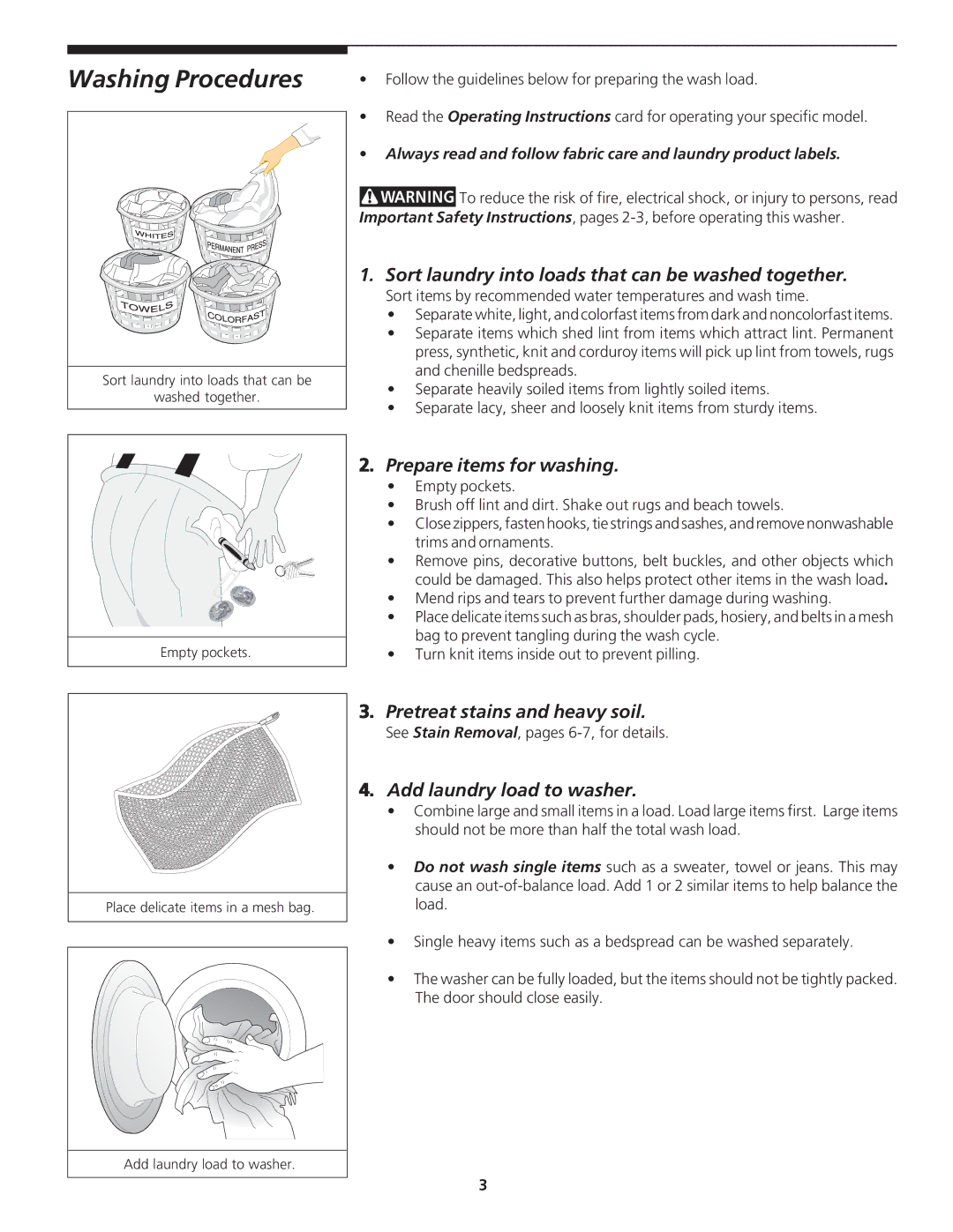 Electrolux - Gibson 134032900A Washing Procedures, Sort laundry into loads that can be washed together 