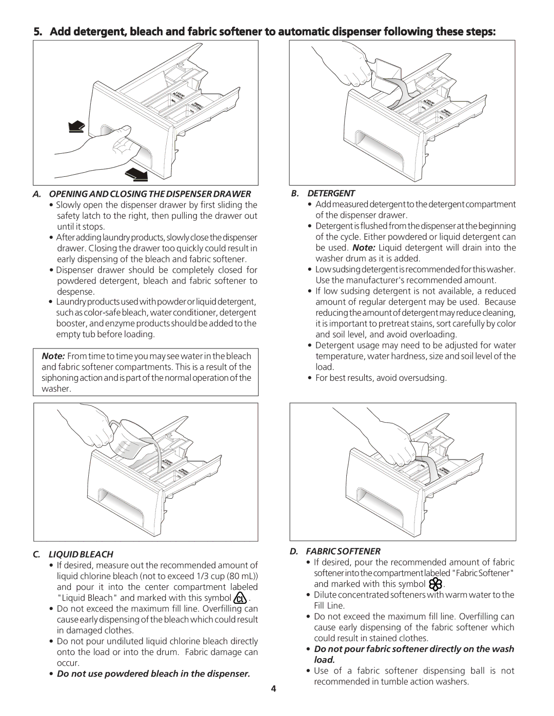 Electrolux - Gibson 134674800 important safety instructions Opening and Closing the Dispenser Drawer 