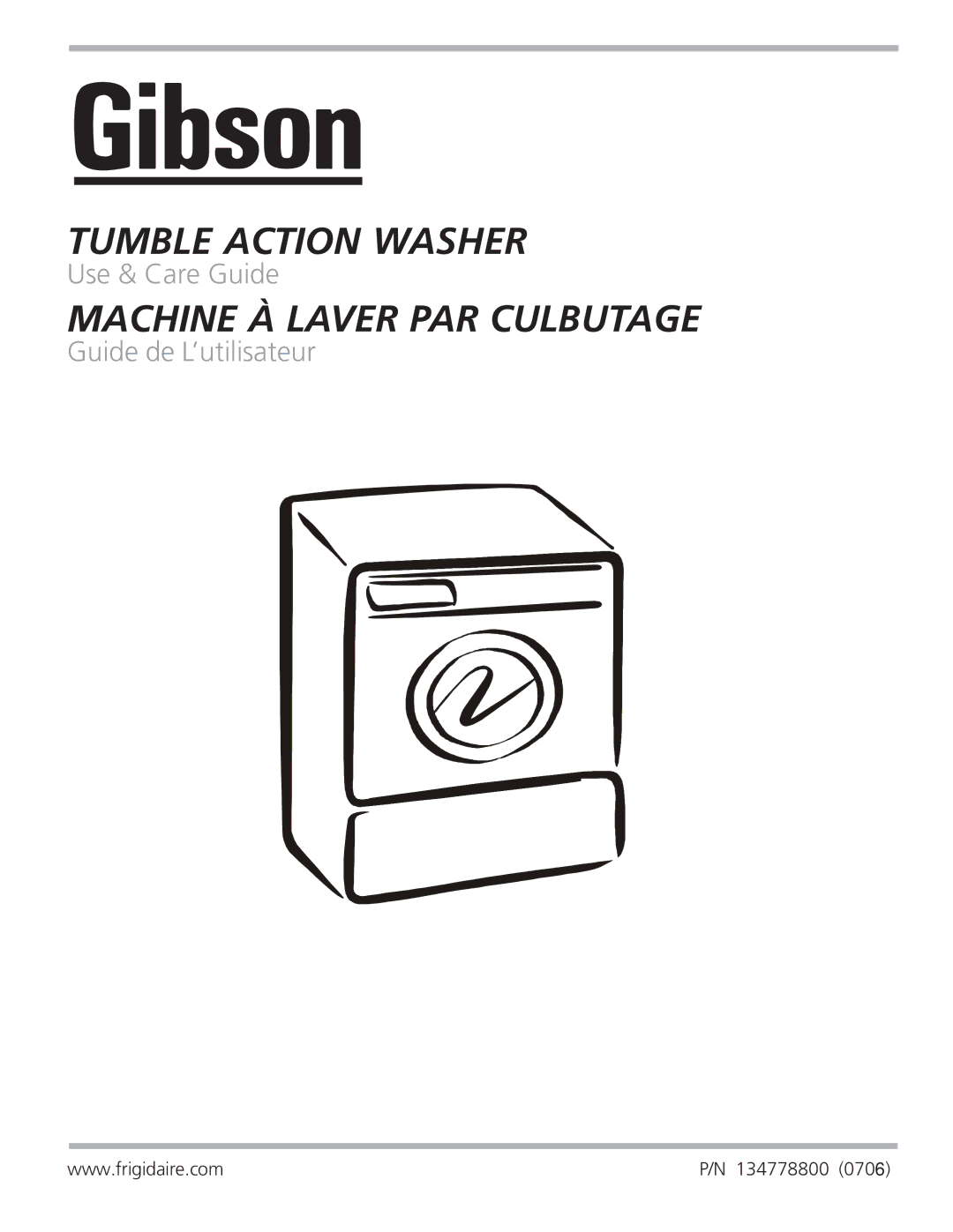 Electrolux - Gibson 134778800 manual Tumble Action Washer 