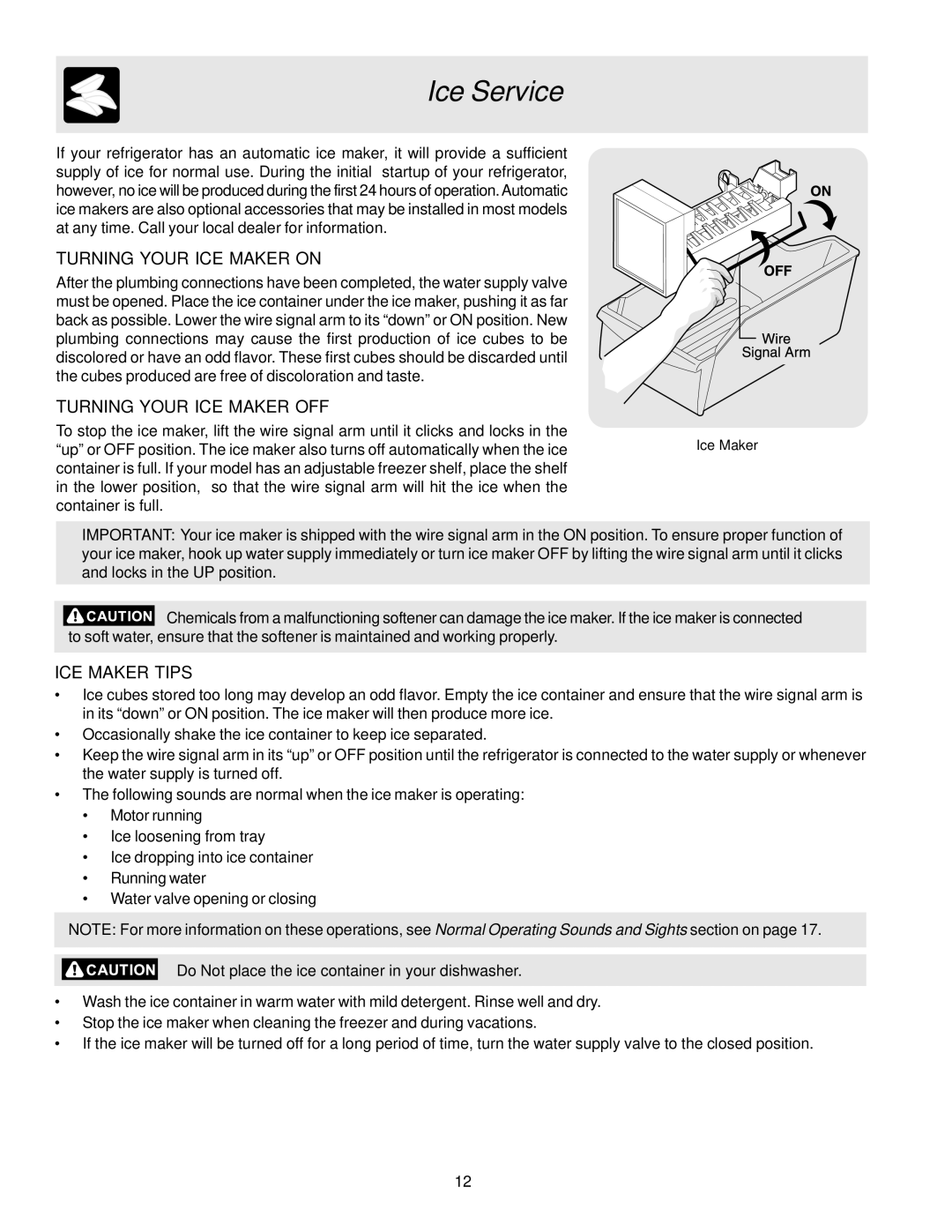 Electrolux - Gibson 240435505 manual Ice Service, Turning Your ICE Maker on, Turning Your ICE Maker OFF, ICE Maker Tips 