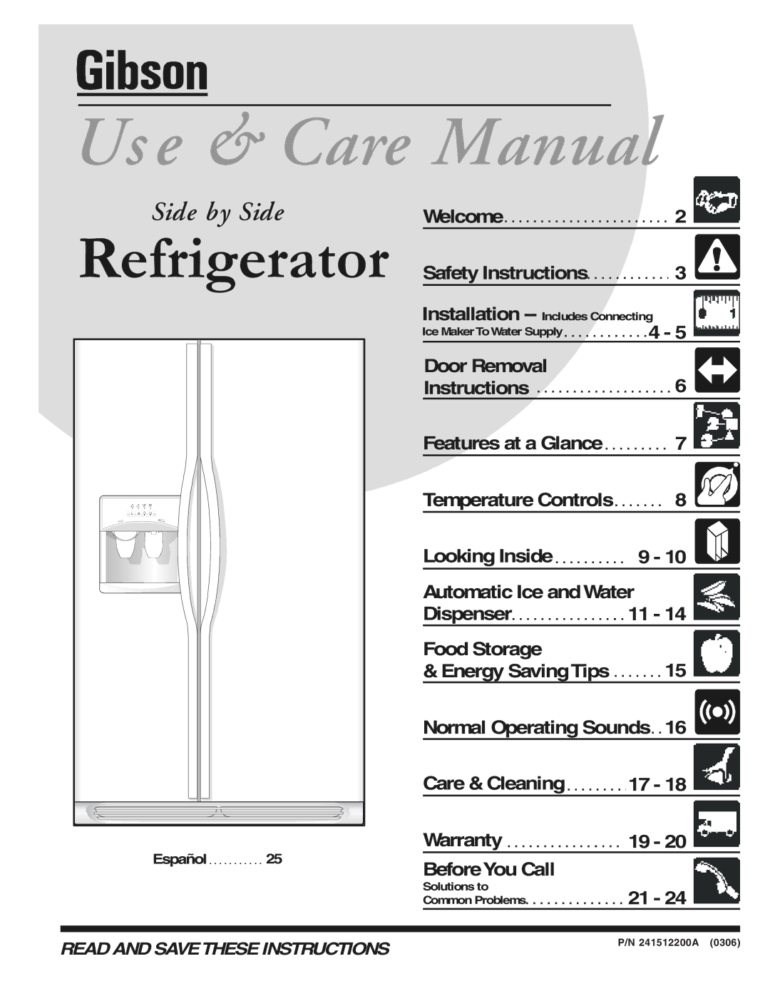 Electrolux - Gibson 241512200A warranty Us e & Care Manual 