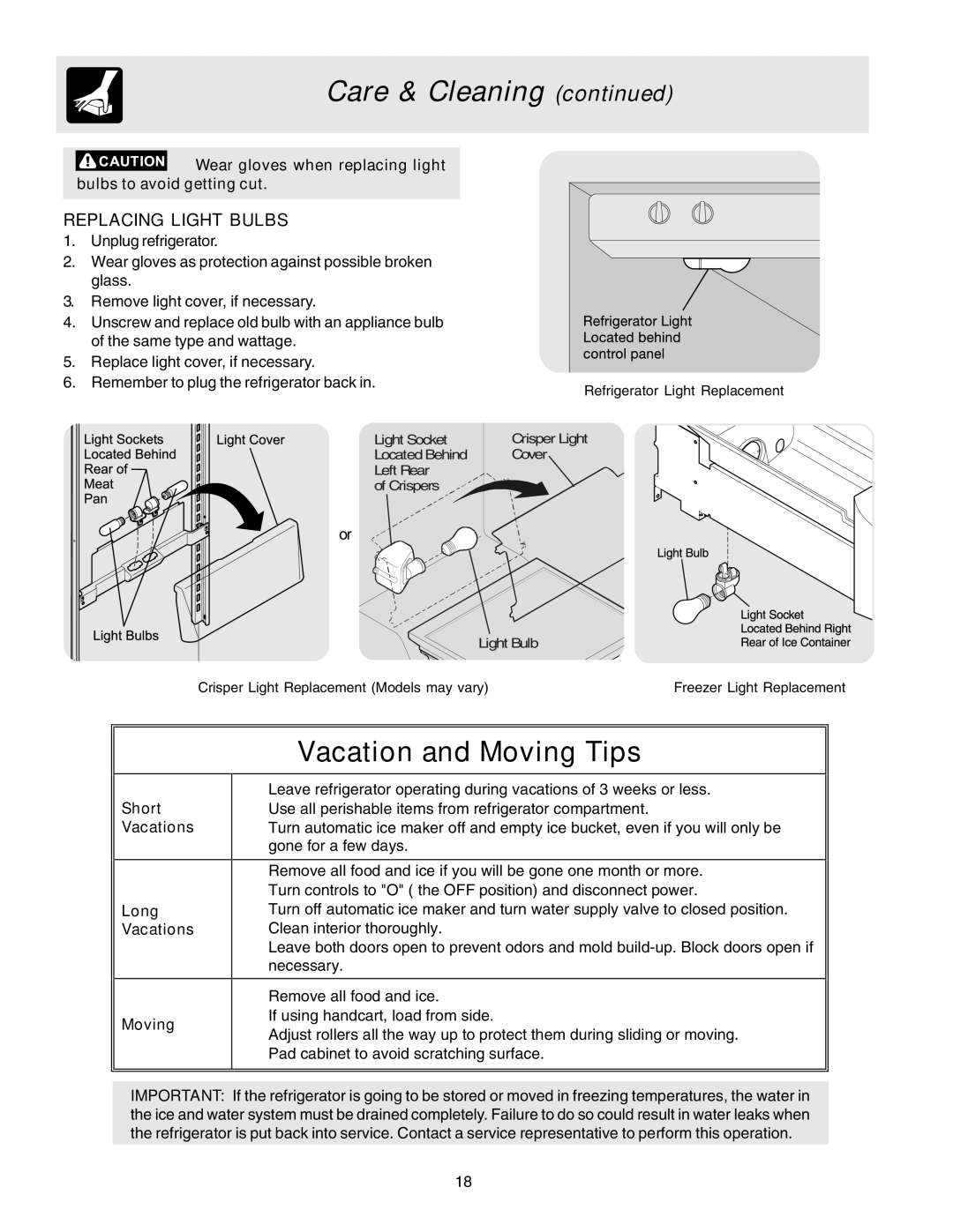 Electrolux - Gibson 241512200A warranty Replacing Light Bulbs 