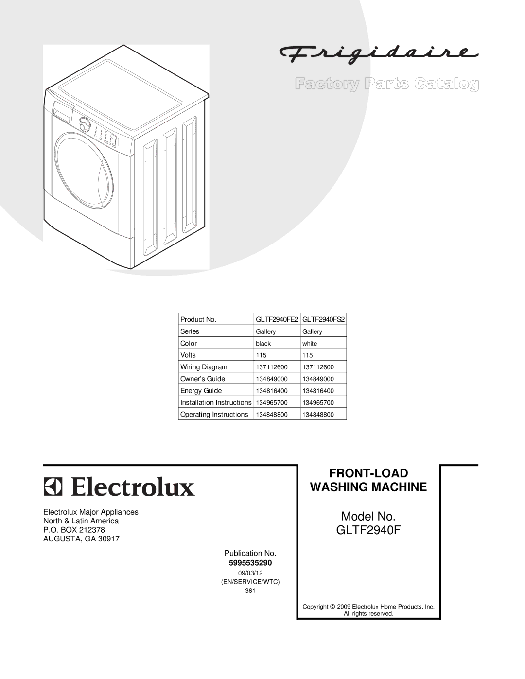 Electrolux - Gibson GLTF2940FE2, GLTF2940FS2 installation instructions Washing Machine 