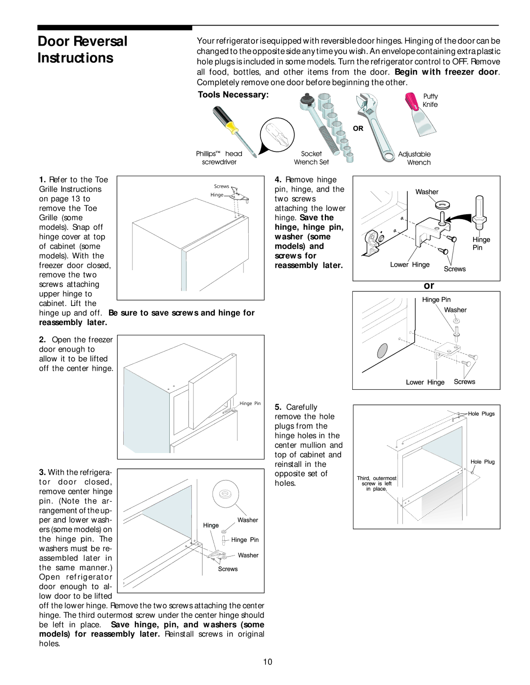 Electrolux - Gibson Top Freezer Frost Clear Refrigerator manual Door Reversal Instructions 