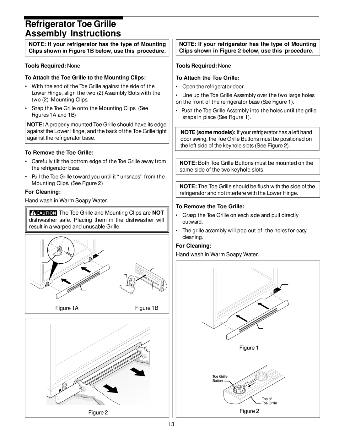 Electrolux - Gibson Top Freezer Frost Clear Refrigerator manual Refrigerator Toe Grille Assembly Instructions 