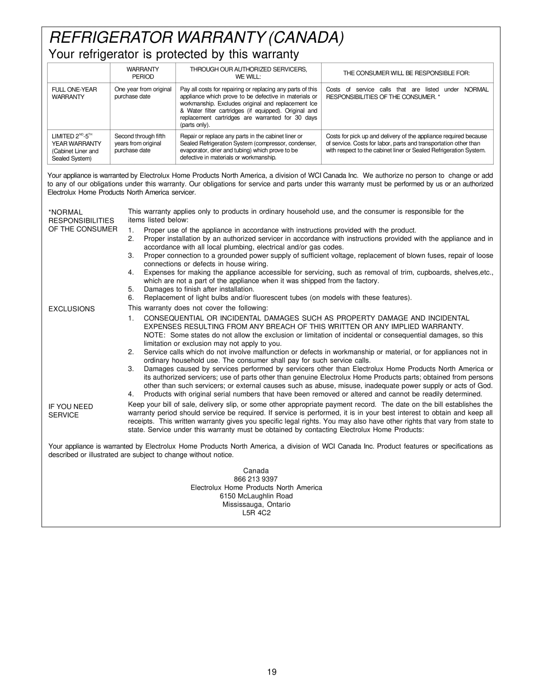Electrolux - Gibson Top Freezer Frost Clear Refrigerator manual Refrigerator Warranty Canada 