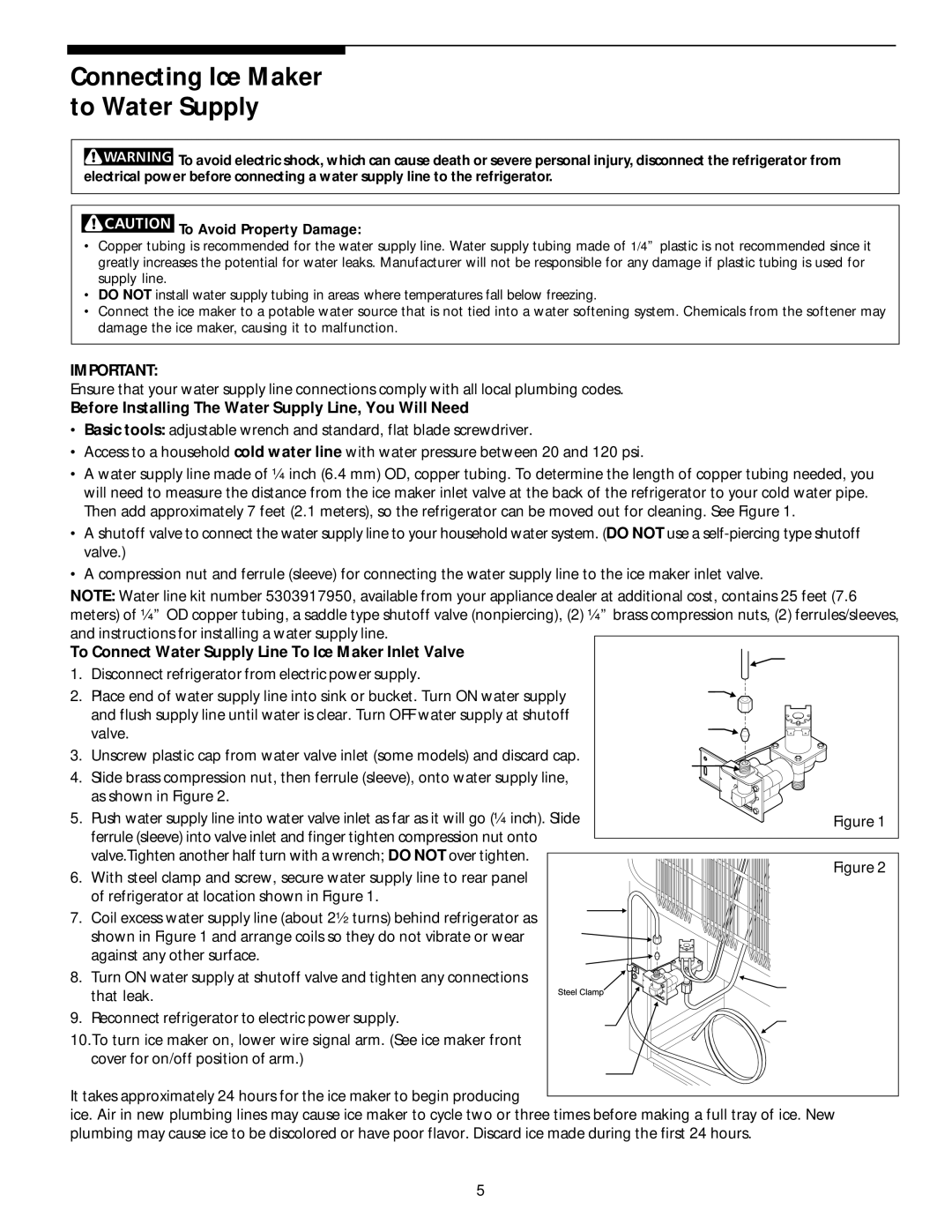 Electrolux - Gibson Top Freezer Frost Clear Refrigerator manual Connecting Ice Maker to Water Supply 