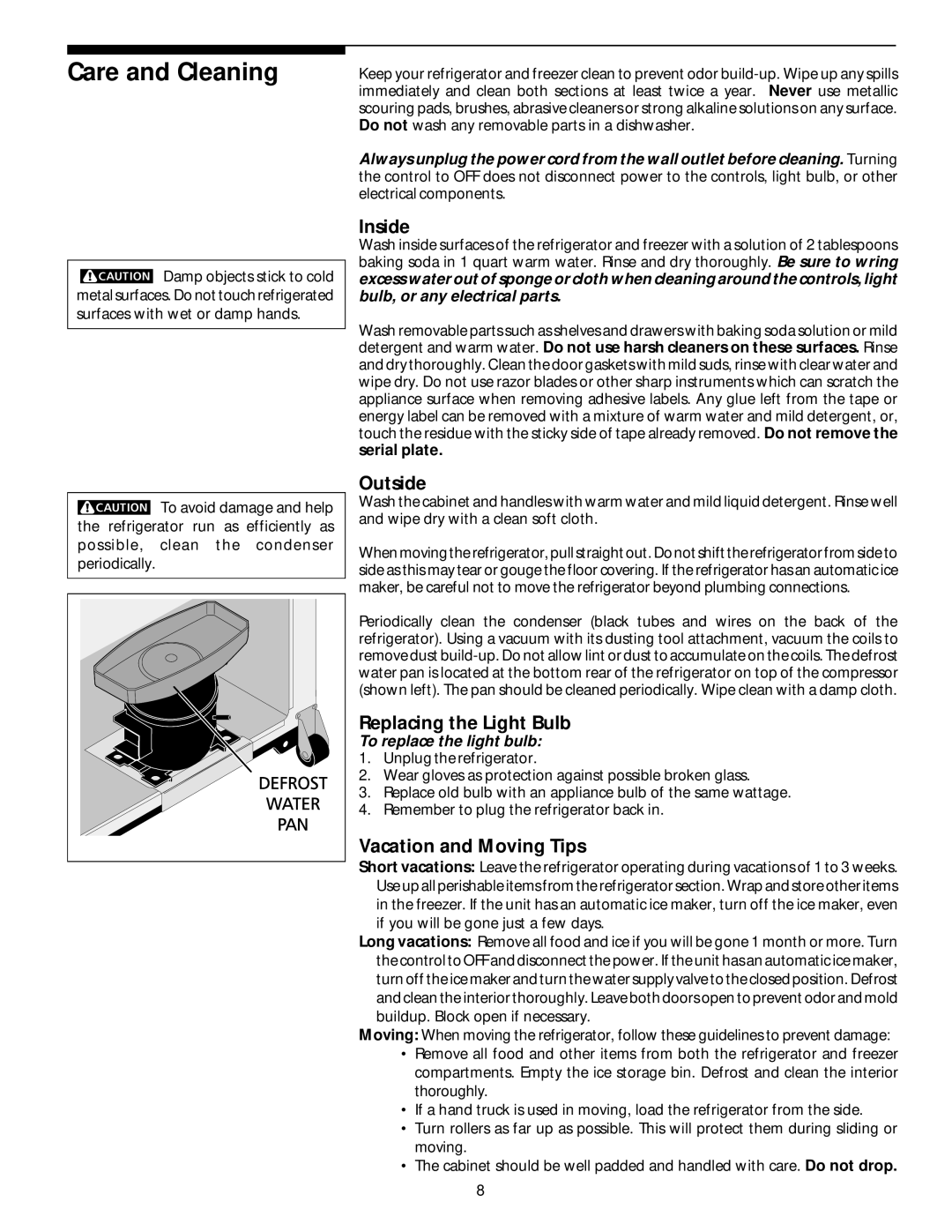 Electrolux - Gibson Top Freezer Frost Clear Refrigerator Care and Cleaning, Inside, Outside, Replacing the Light Bulb 