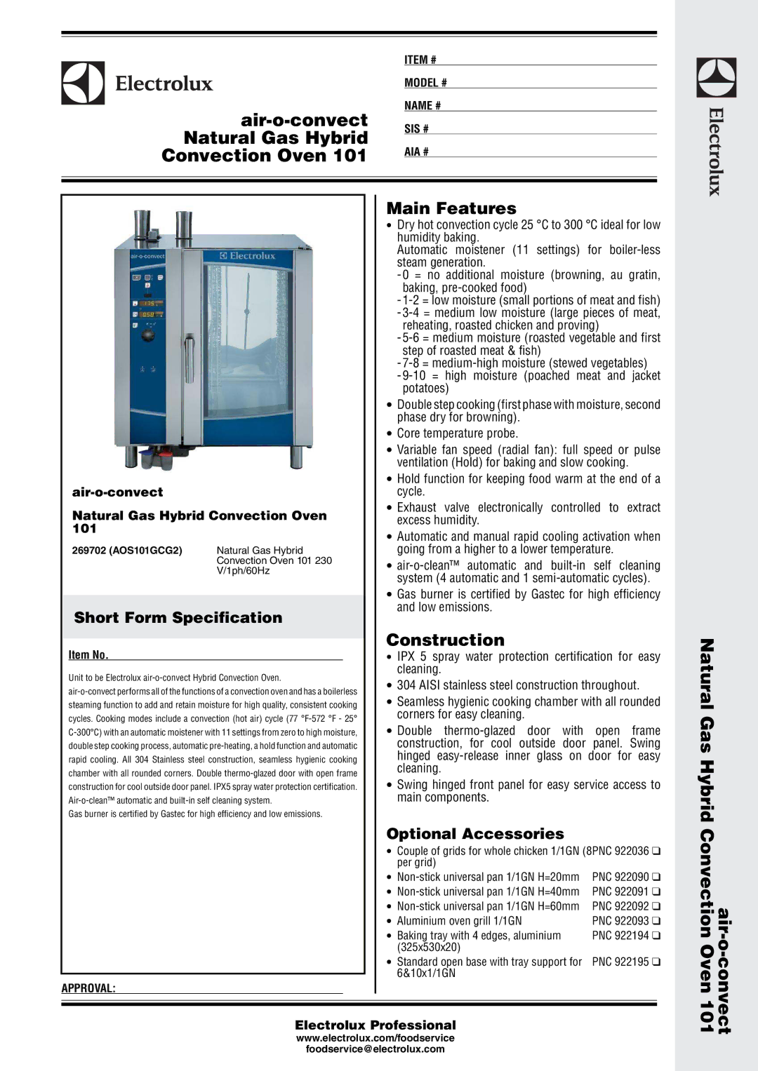 Electrolux 101 manual Humidity baking, Steam generation, Baking, pre-cooked food, Reheating, roasted chicken and proving 