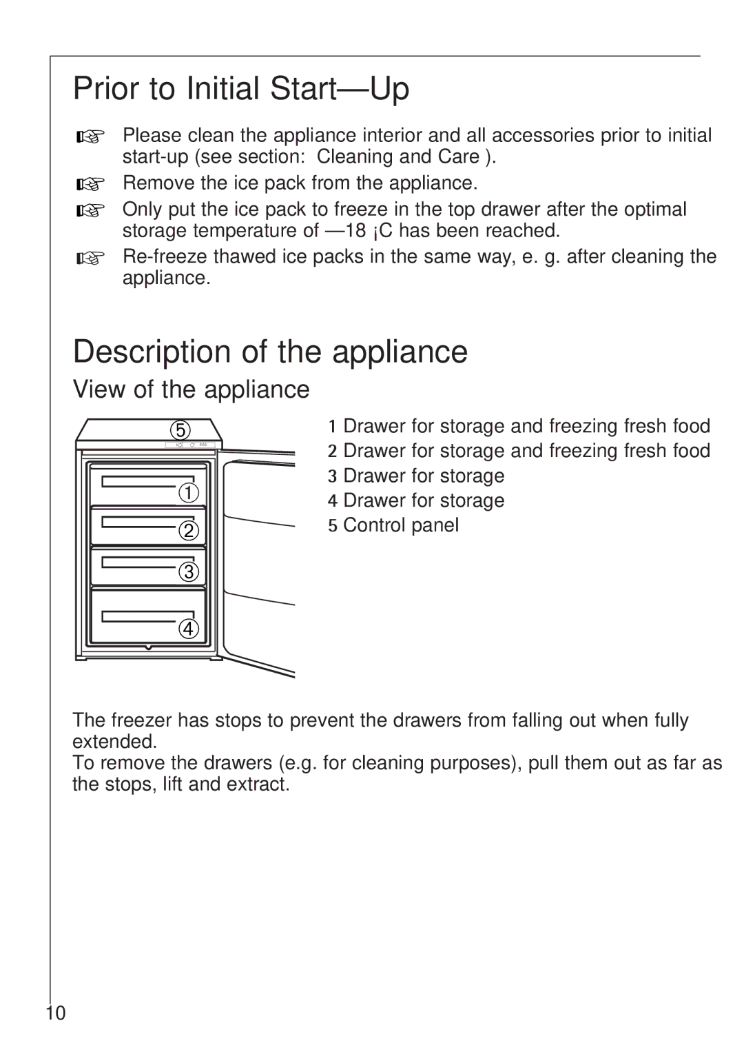 Electrolux 1050-4 GS operating instructions Prior to Initial Start-Up, Description of the appliance, View of the appliance 