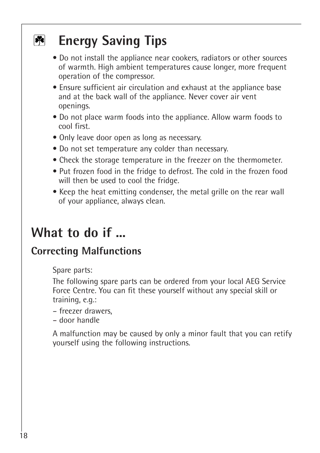 Electrolux 1050-4 GS operating instructions Energy Saving Tips, What to do if, Correcting Malfunctions 