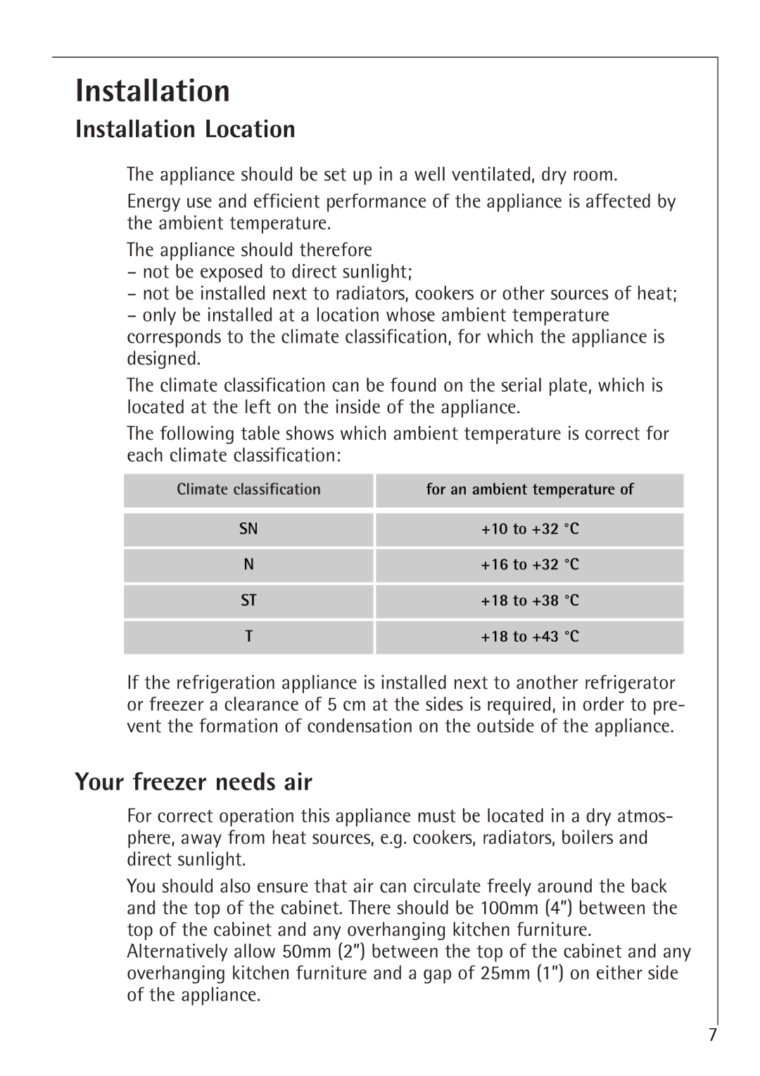 Electrolux 1050-4 GS operating instructions Installation Location, Your freezer needs air 