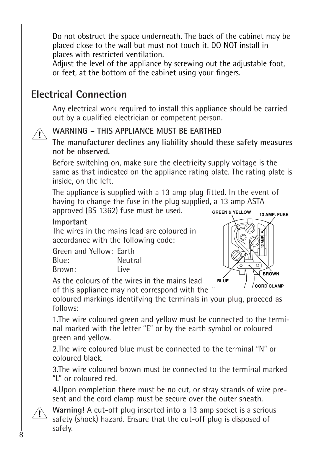 Electrolux 1050-4 GS operating instructions Electrical Connection 