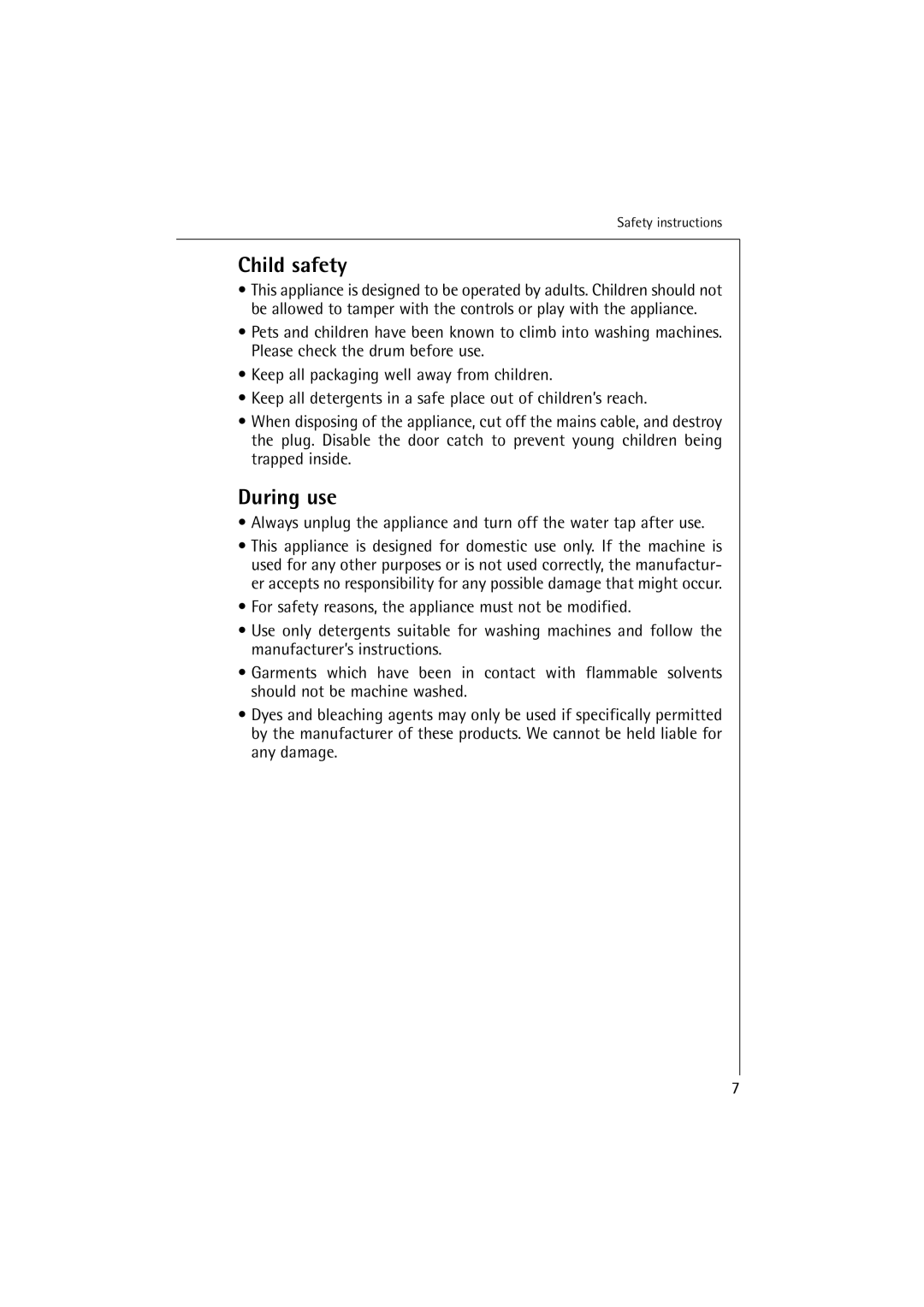 Electrolux 10500 VI manual Child safety, During use 