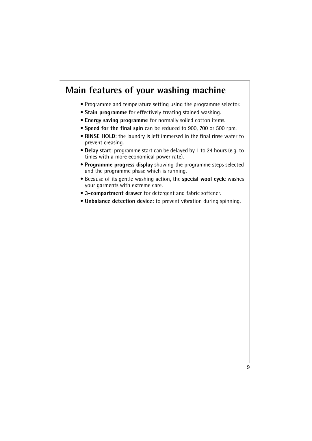 Electrolux 10500 VI manual Main features of your washing machine 