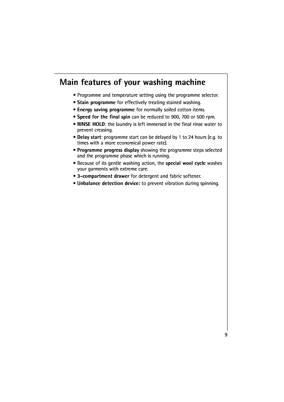 Electrolux 10500 VI manual Main features of your washing machine 