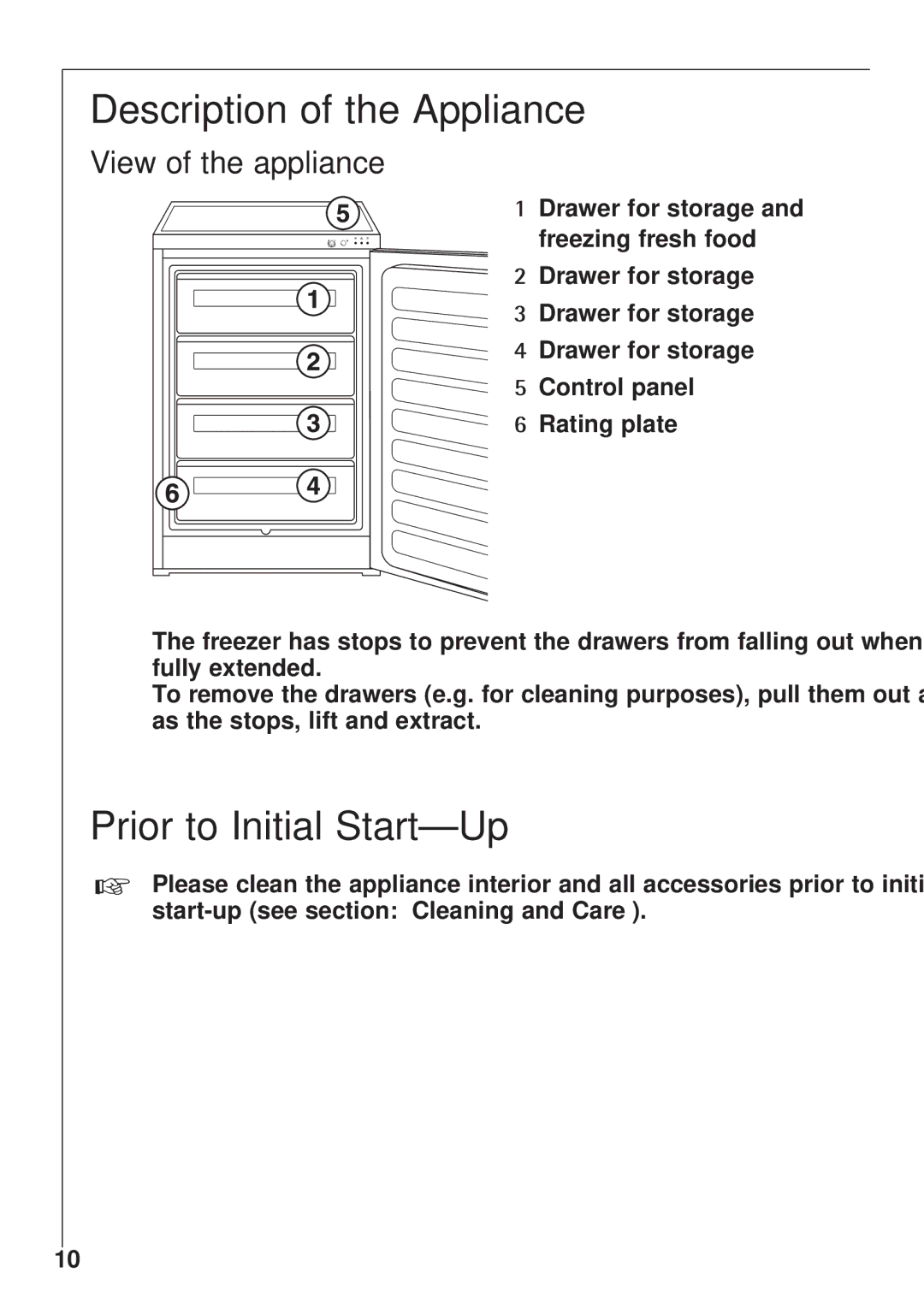 Electrolux 1050GS8 manual Description of the Appliance, Prior to Initial Start-Up, View of the appliance 