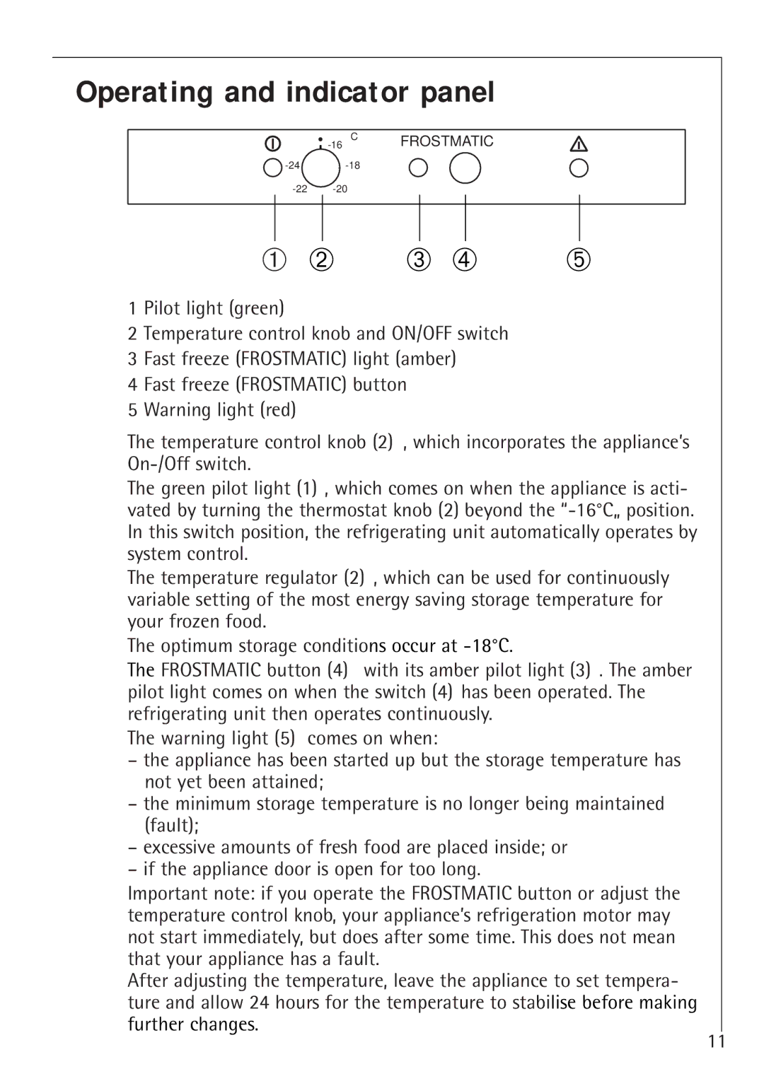 Electrolux 1050GS8 manual Operating and indicator panel, ➀ ➁ ➂ ➃ 