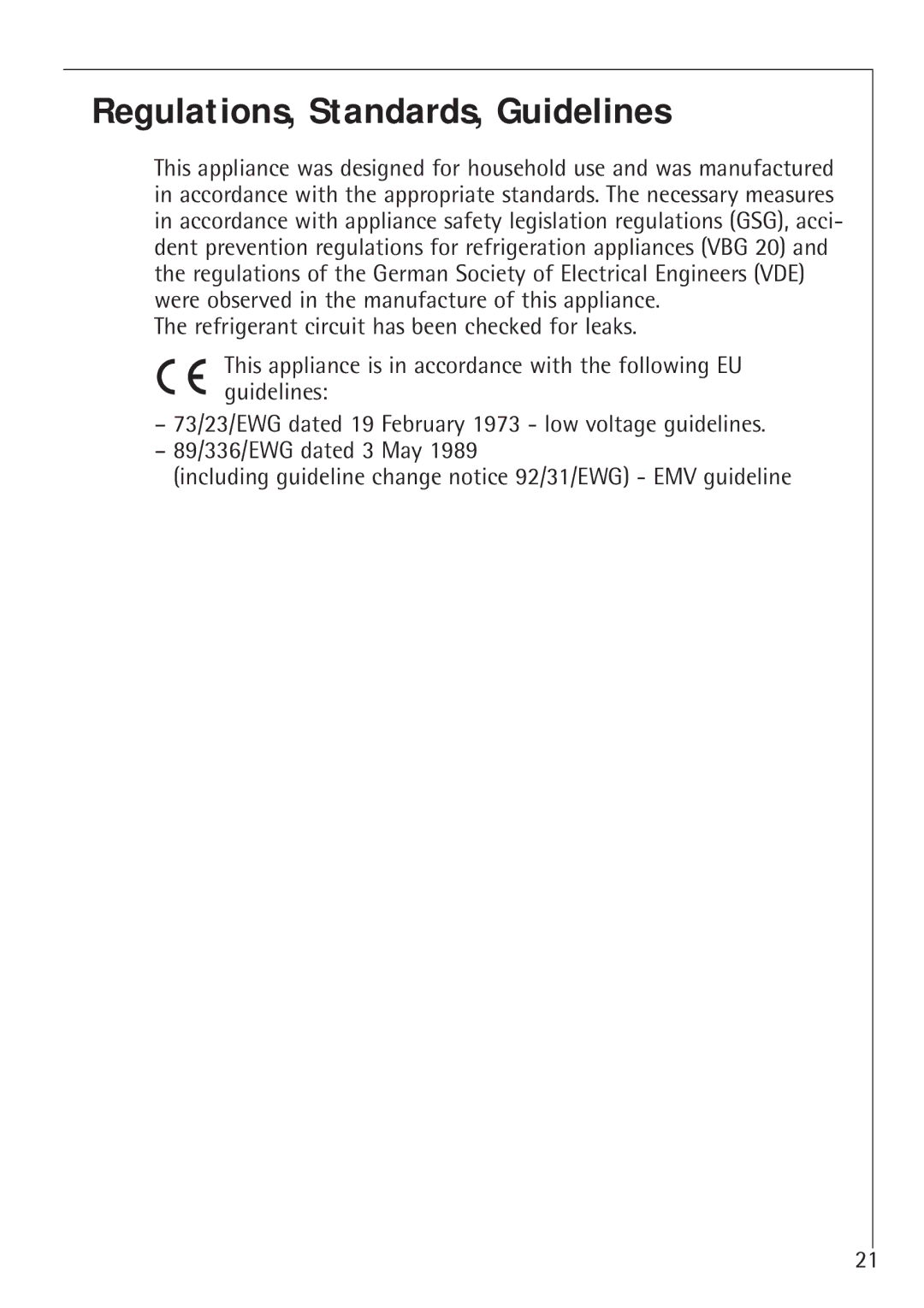 Electrolux 1050GS8 manual Regulations, Standards, Guidelines 