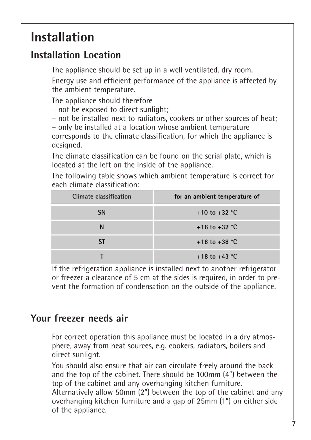 Electrolux 1050GS8 manual Installation Location, Your freezer needs air 