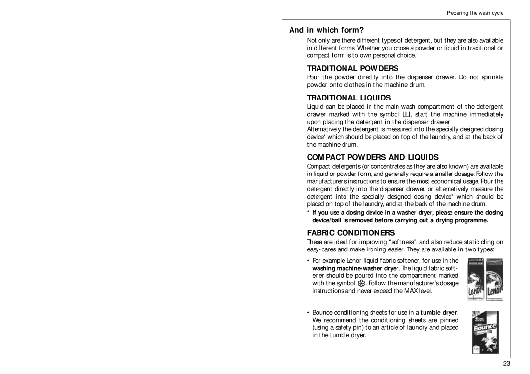 Electrolux 1051 VI fele manual Which form?, Traditional Powders 