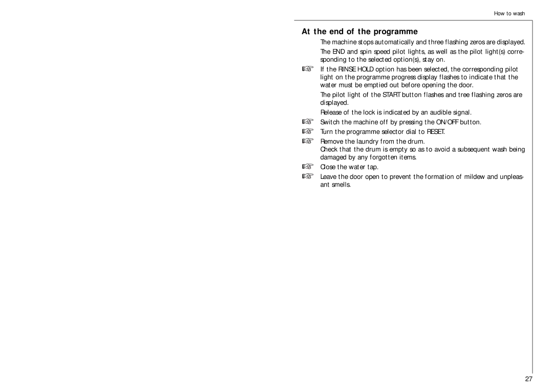 Electrolux 1051 VI fele manual At the end of the programme 