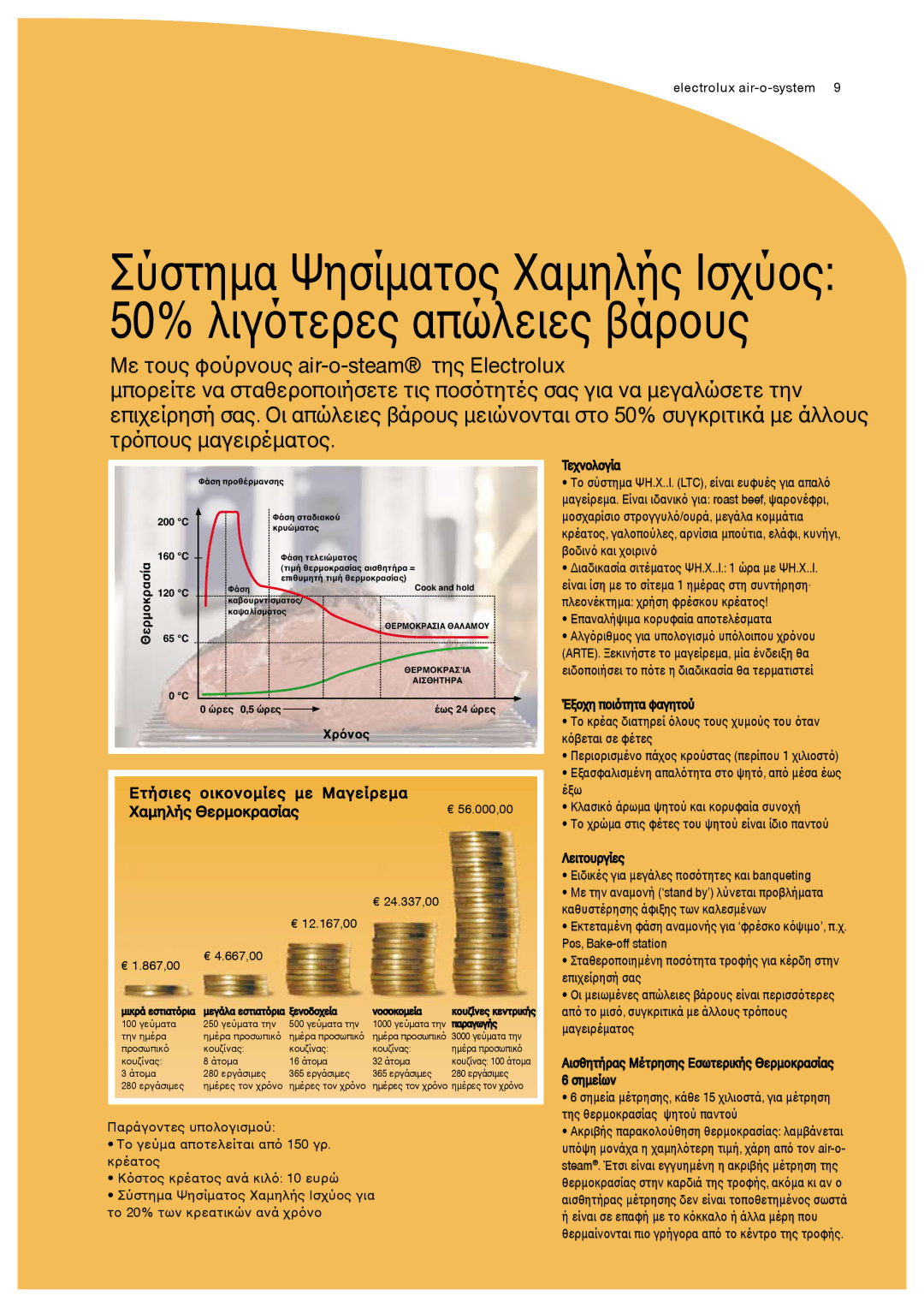 Electrolux 10GN1/1, 20GN1/1, 20 GN 2/1 manual Ετήσιες οικονομίες με Μαγείρεμα Χαμηλής Θερμοκρασίας 