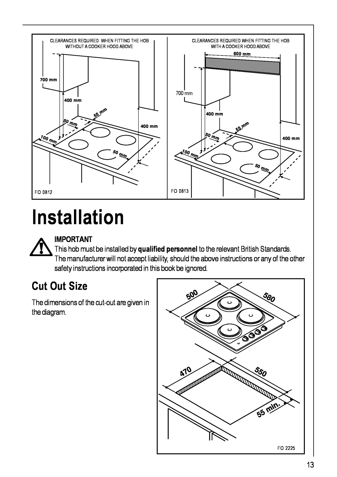Electrolux 111 K operating instructions Cut Out Size, Installation 