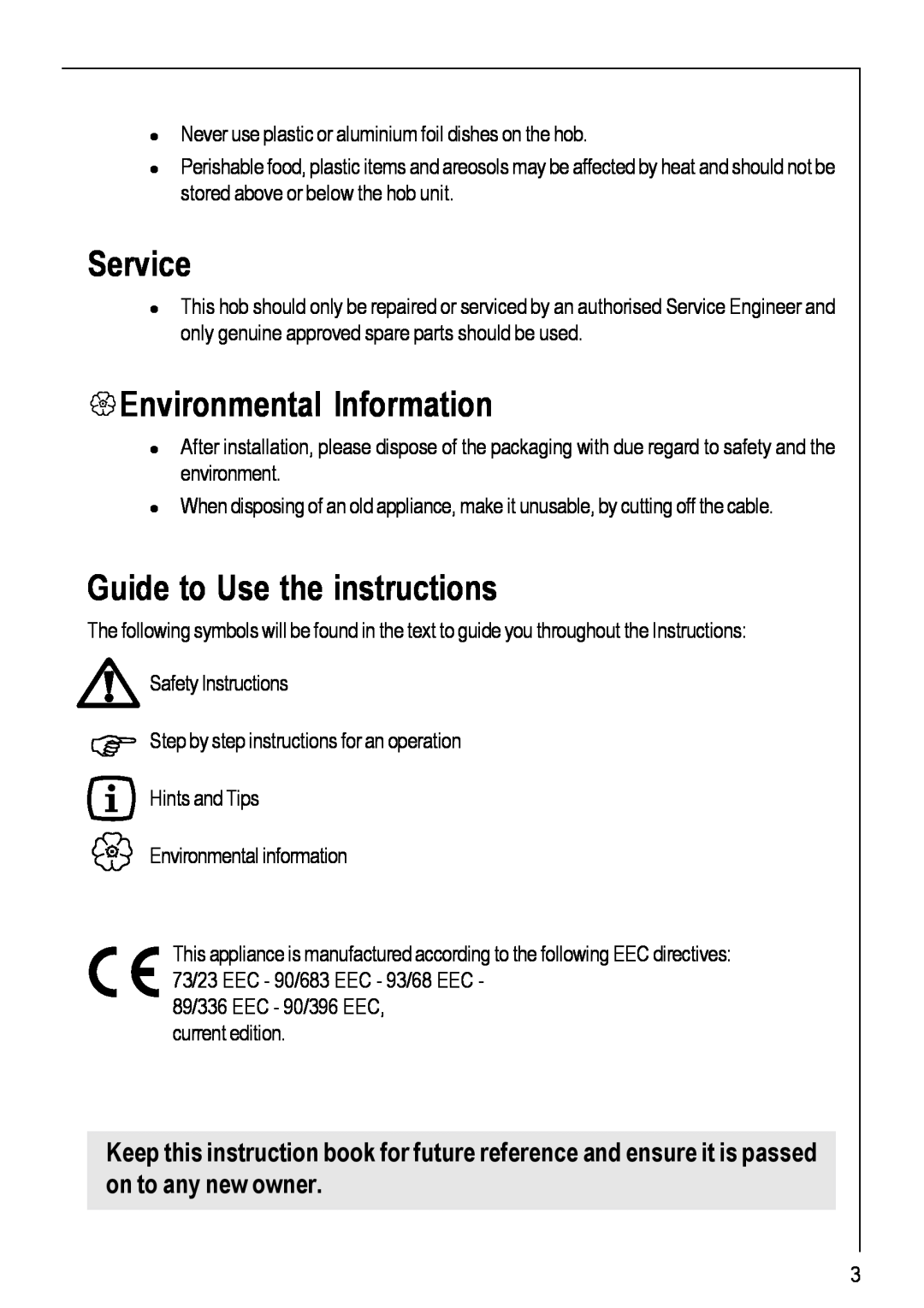Electrolux 111 K operating instructions Service, Environmental Information, Guide to Use the instructions 