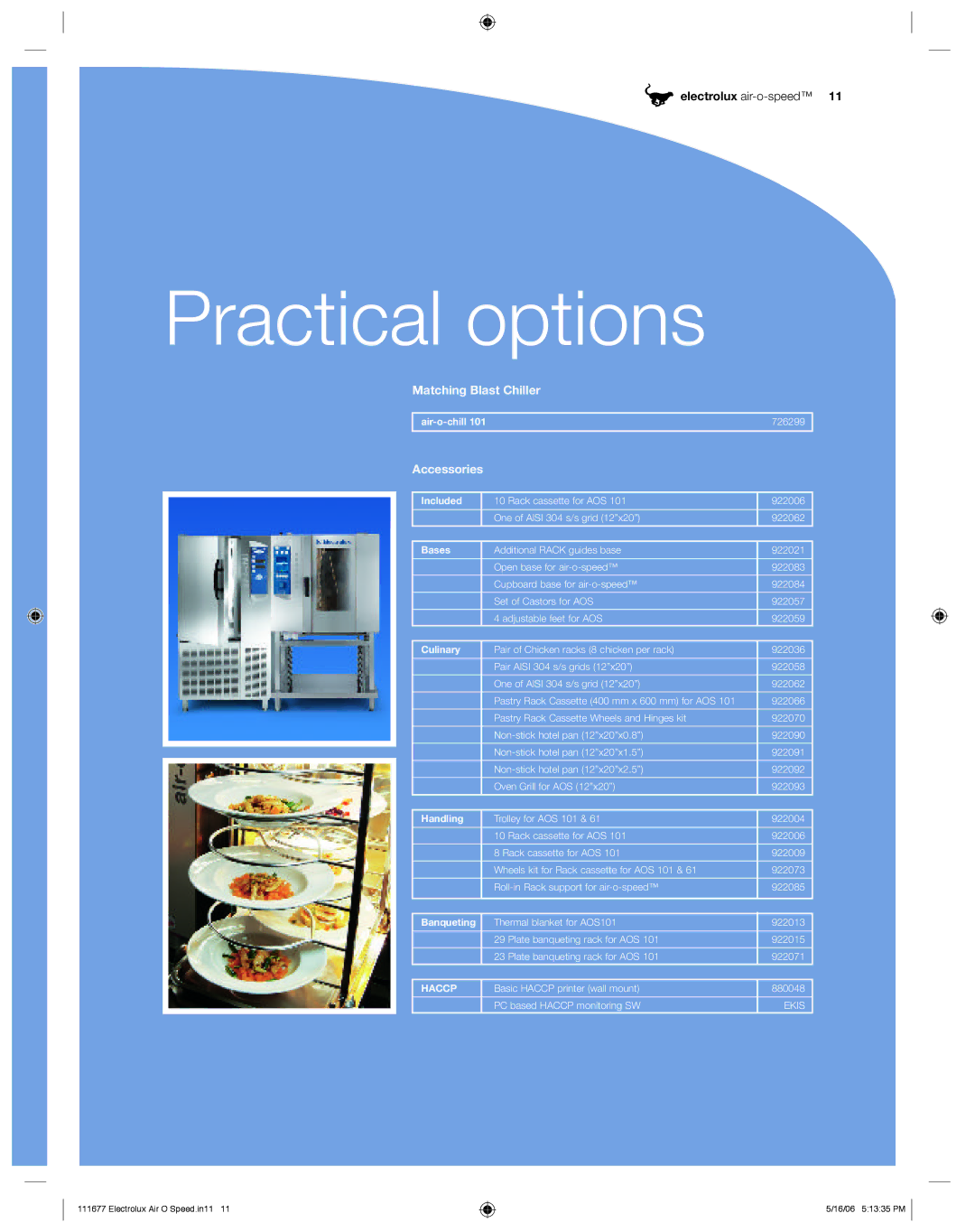 Electrolux 111677 manual Practical options, Matching Blast Chiller, Accessories 