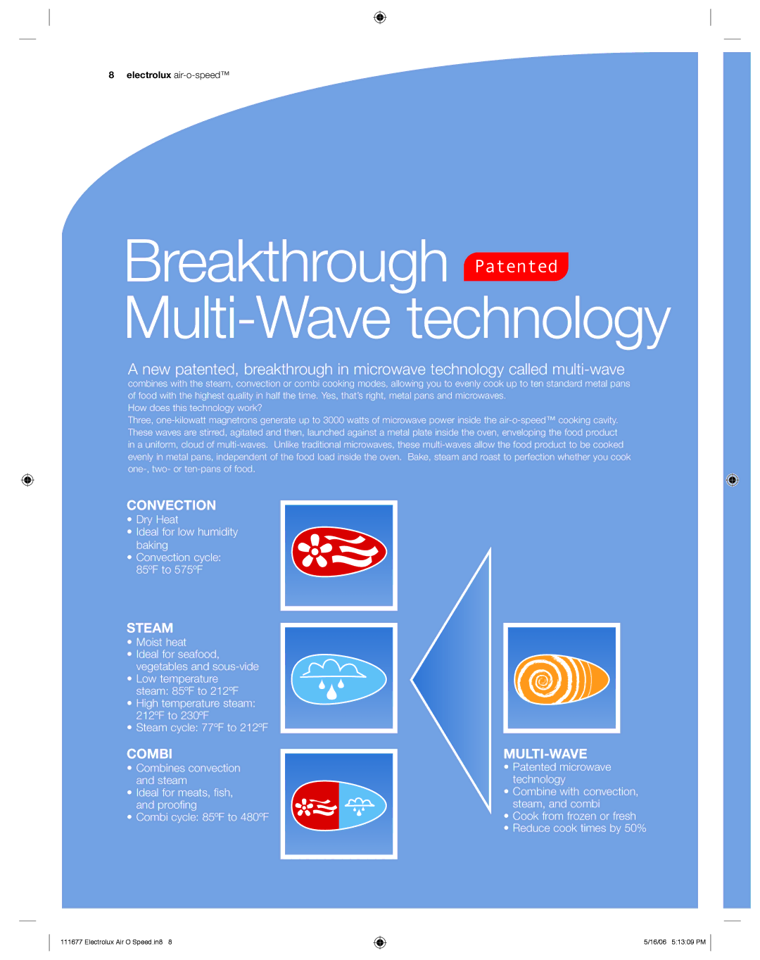 Electrolux 111677 manual Breakthrough Patented Multi-Wave technology 