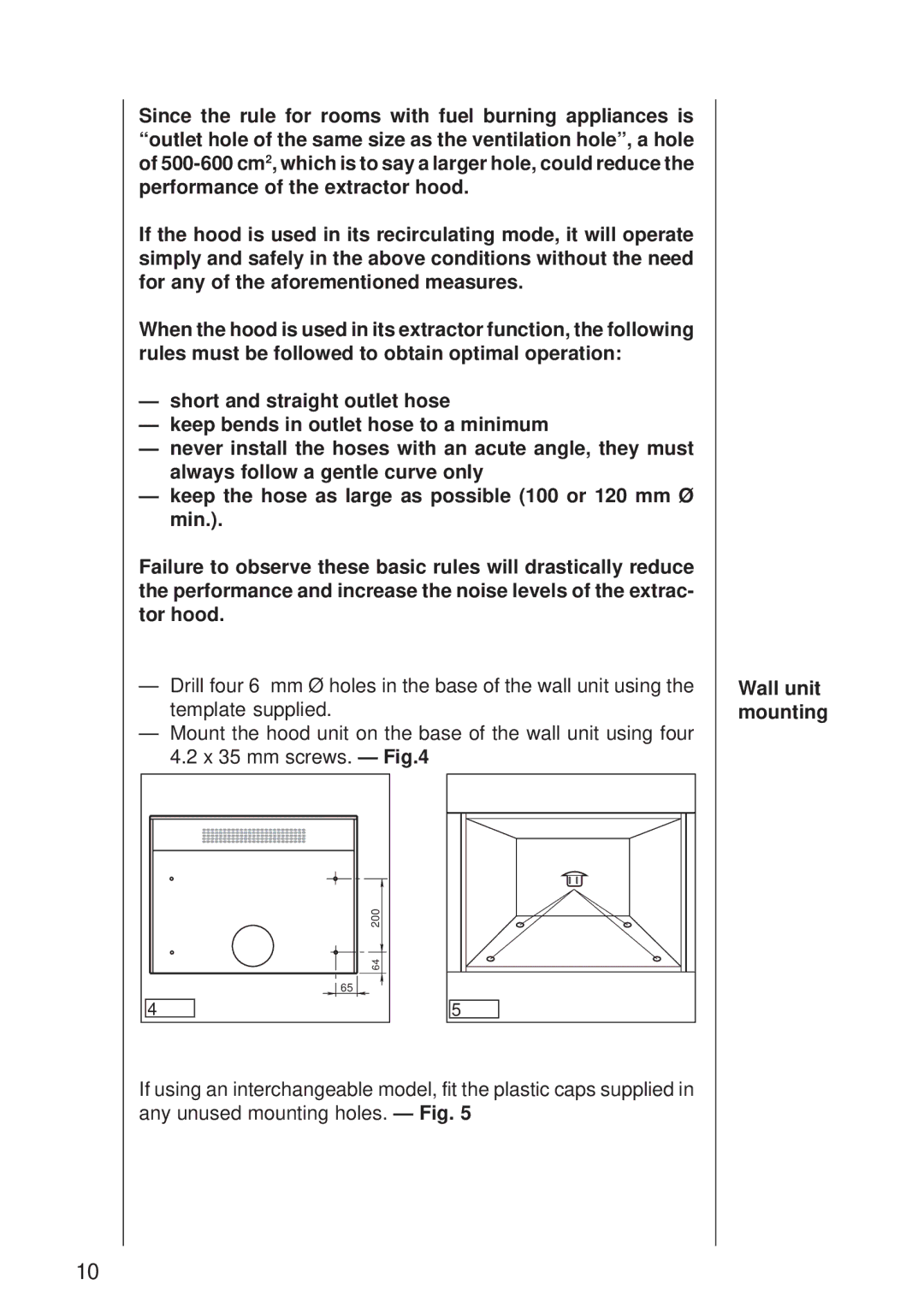 Electrolux 115 D manual Wall unit mounting 