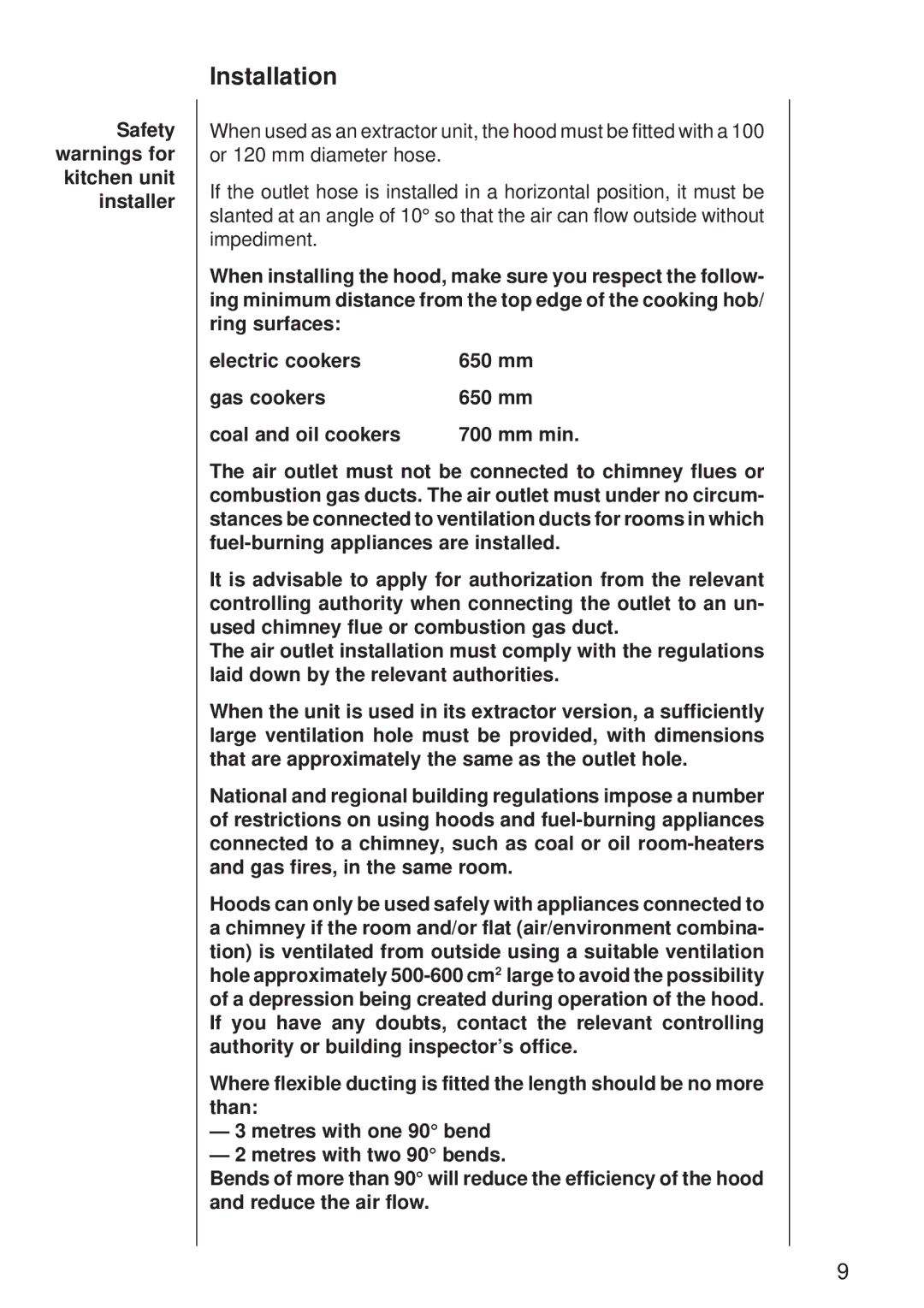 Electrolux 115 D manual Installation, Safety warnings for kitchen unit installer 