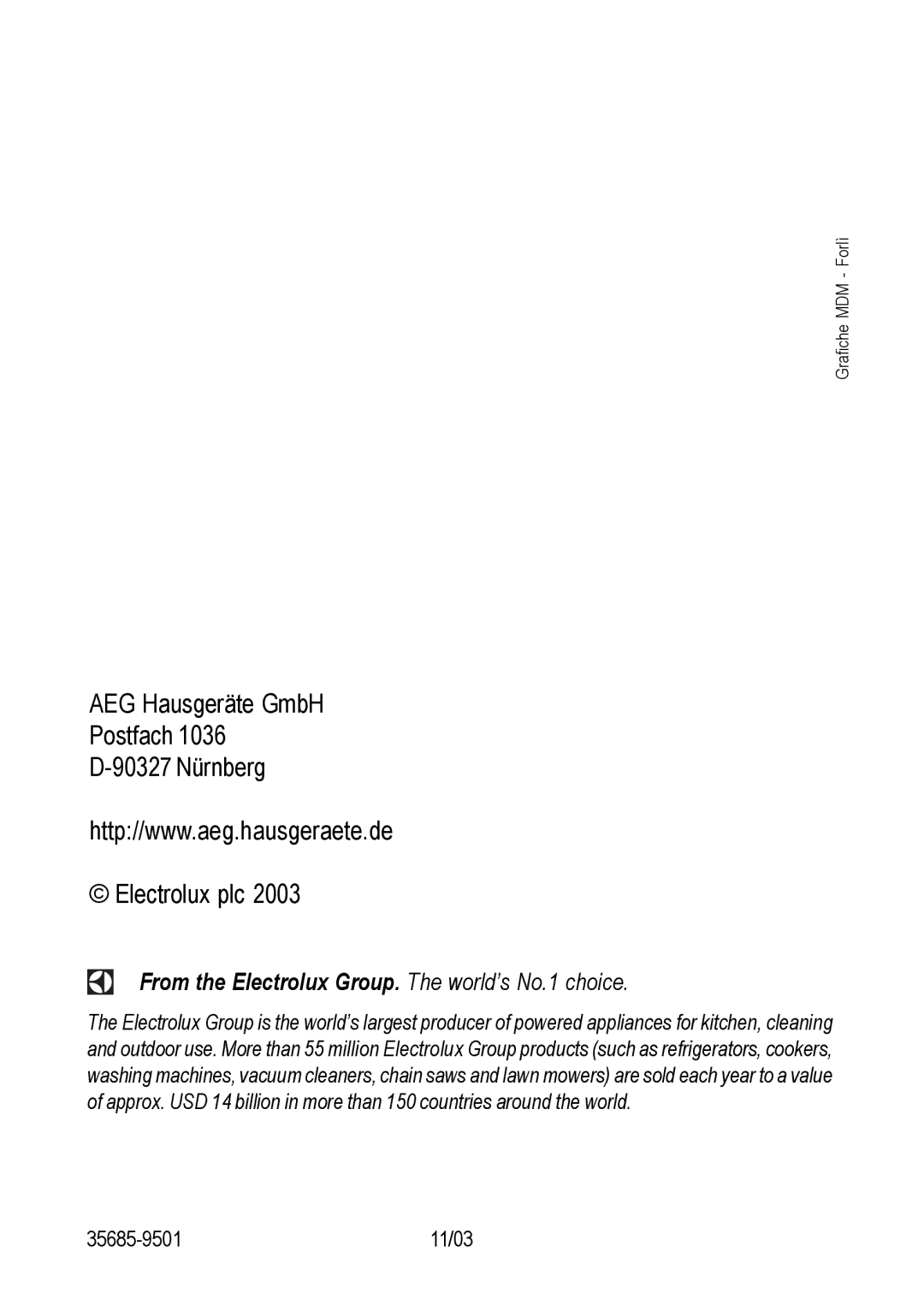 Electrolux 116 K operating instructions AEG Hausgeräte GmbH Postfach 90327 Nürnberg Electrolux plc 