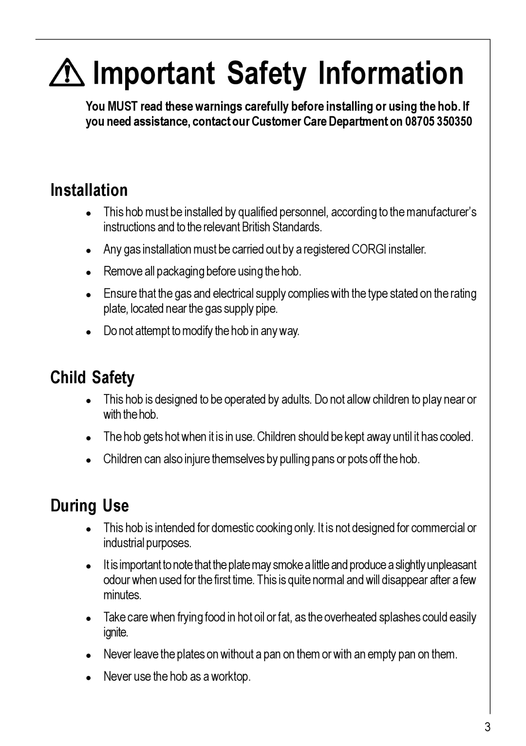 Electrolux 116 K operating instructions Important Safety Information, Installation, Child Safety, During Use 