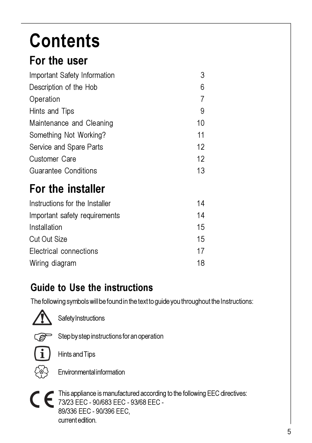 Electrolux 116 K operating instructions Contents 