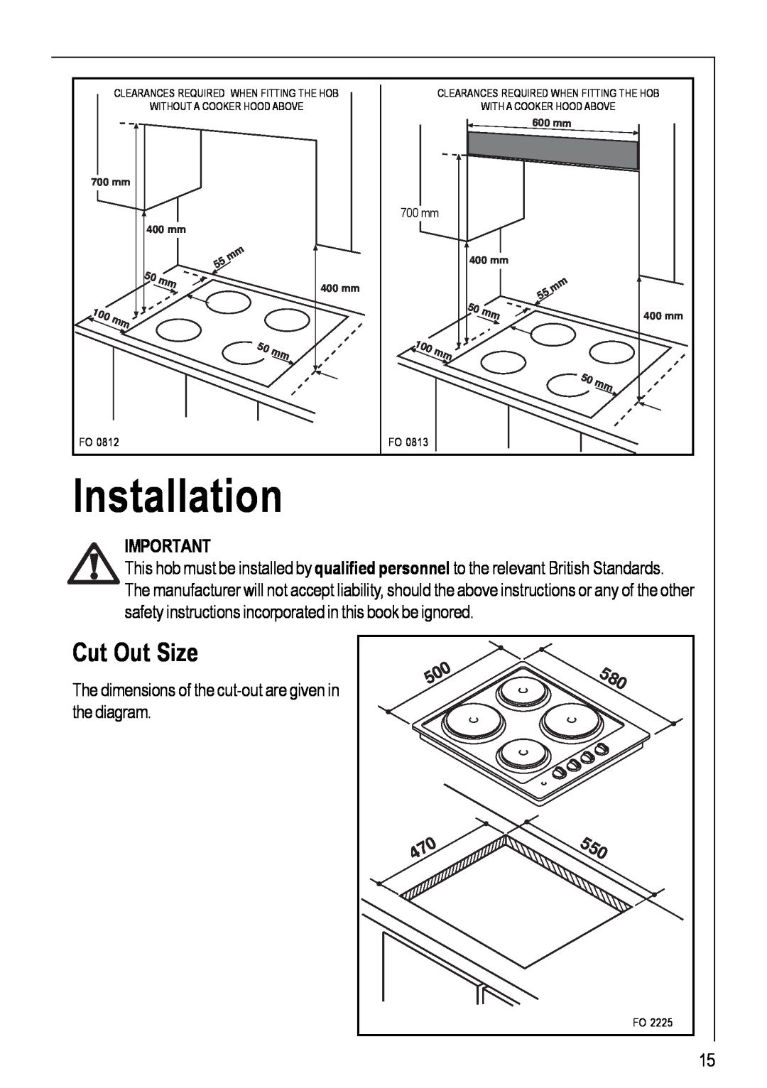 Electrolux 116 K operating instructions Cut Out Size, Installation 