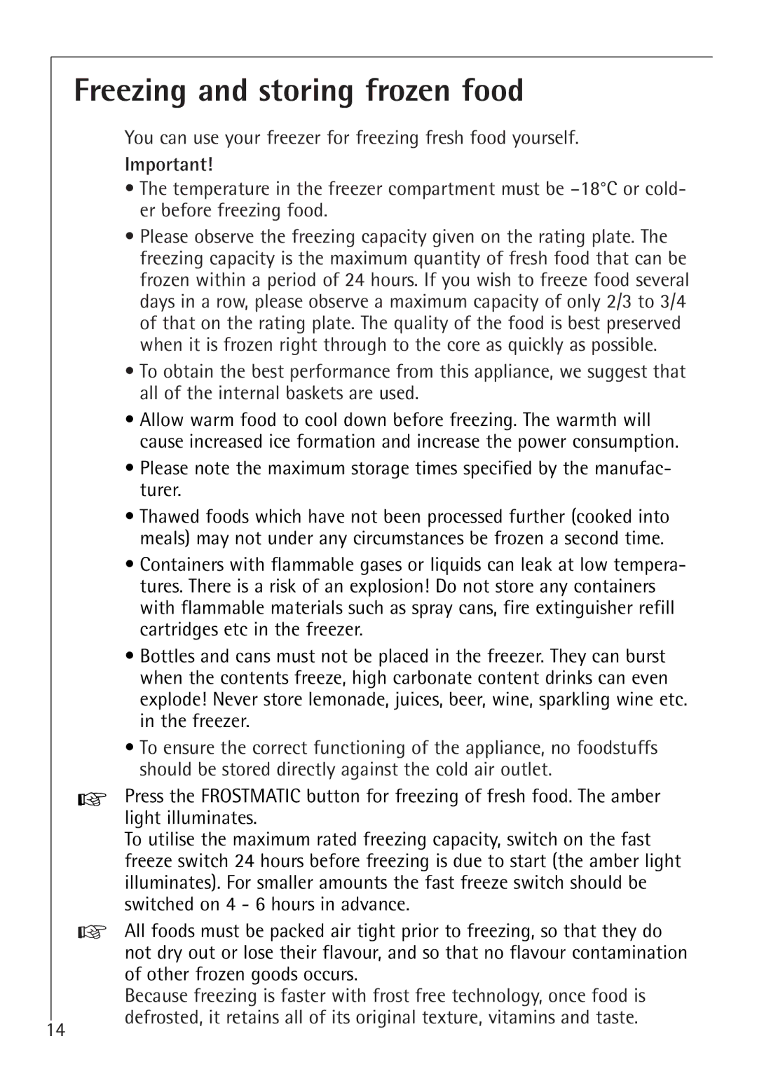 Electrolux 1194-7 GA manual Freezing and storing frozen food, Er before freezing food 