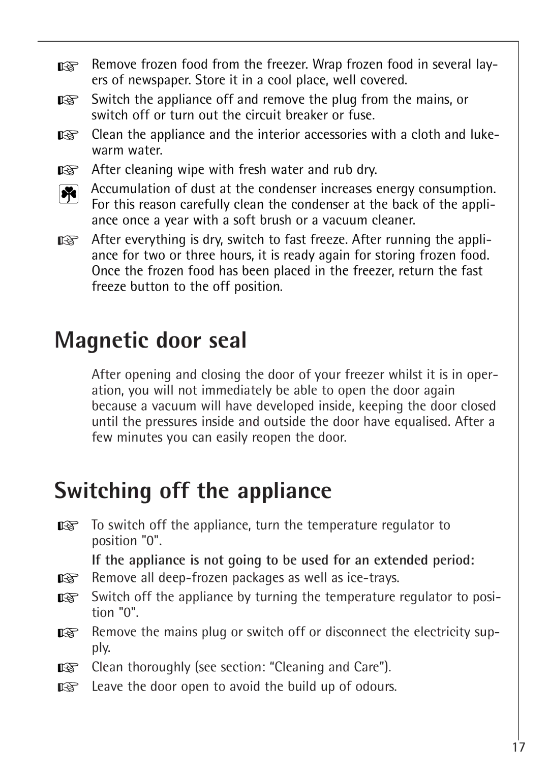 Electrolux 1194-7 GA manual Magnetic door seal, Switching off the appliance 