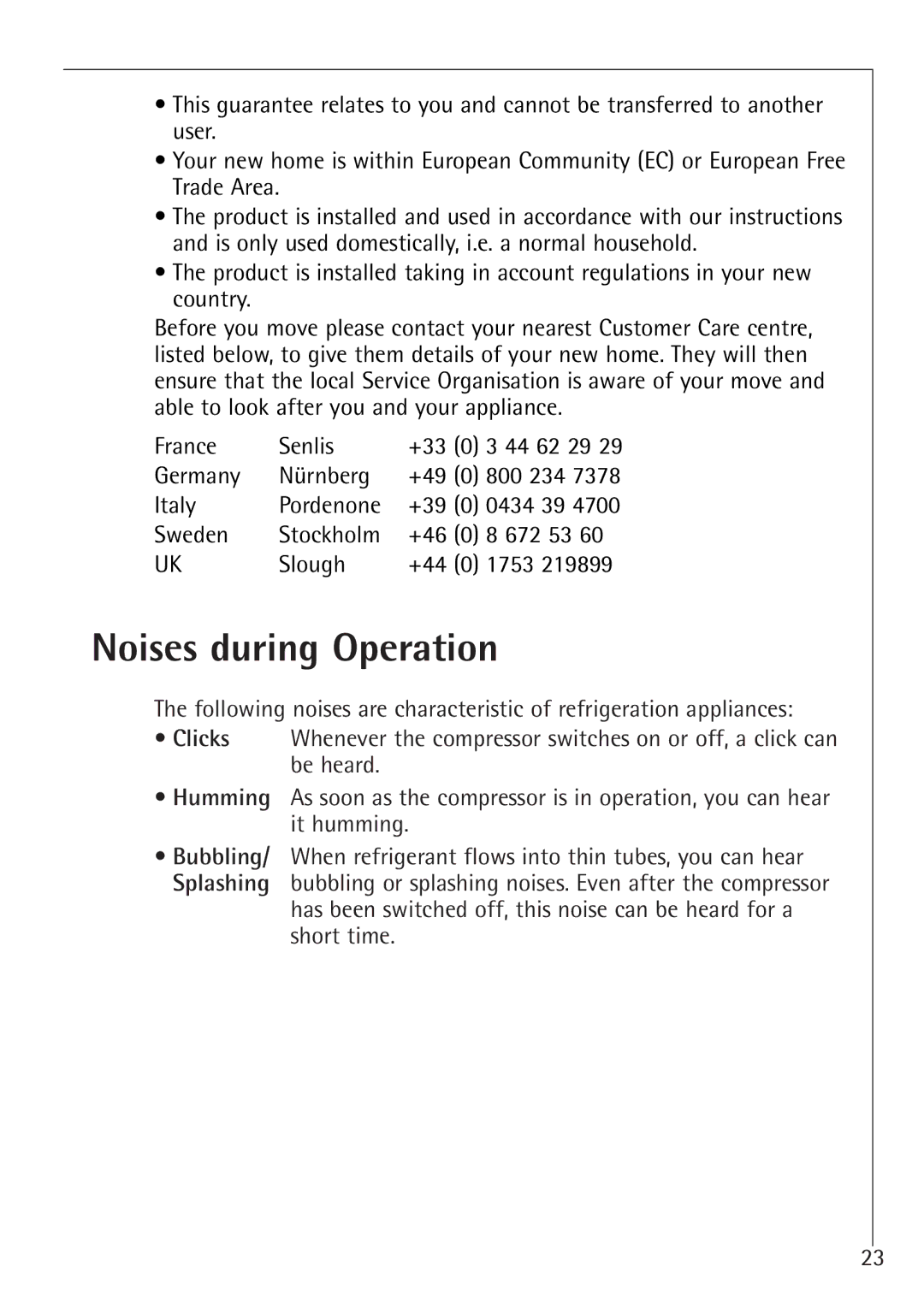 Electrolux 1194-7 GA manual Noises during Operation 