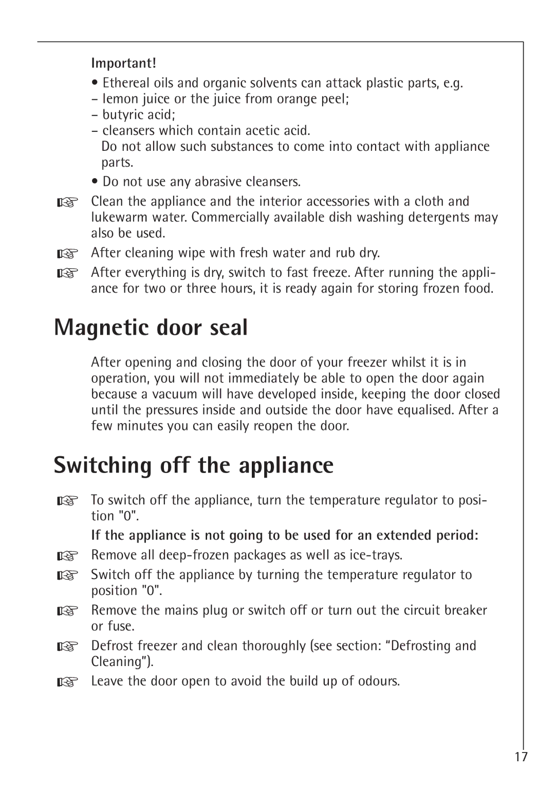 Electrolux 1273-4 GS, 1243-4 GS manual Magnetic door seal, Switching off the appliance 