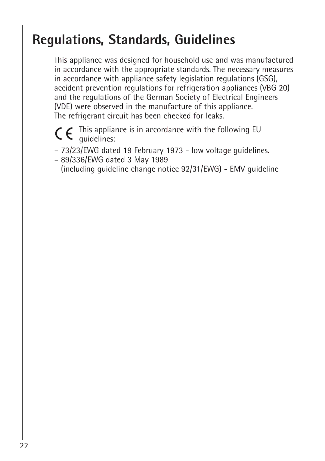 Electrolux 1243-4 GS, 1273-4 GS manual Regulations, Standards, Guidelines 