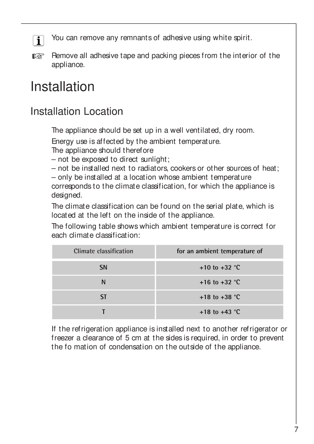 Electrolux 1273-4 GS, 1243-4 GS manual Installation Location 