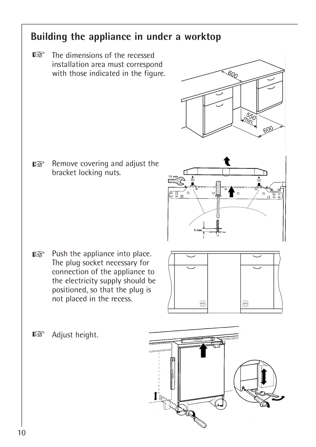 Electrolux 1254-6 iU installation instructions Building the appliance in under a worktop 